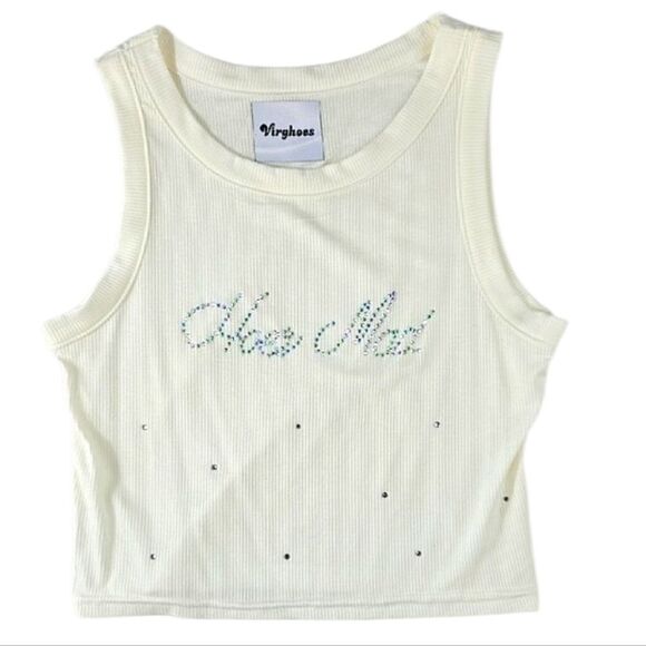 Virghoes Ivory Blingy Crop Tank Top Size Small - Picture 1 of 15